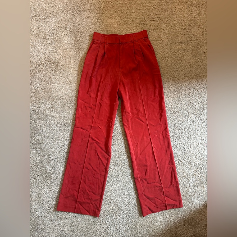 Vibrant Red Straight-Leg Pants